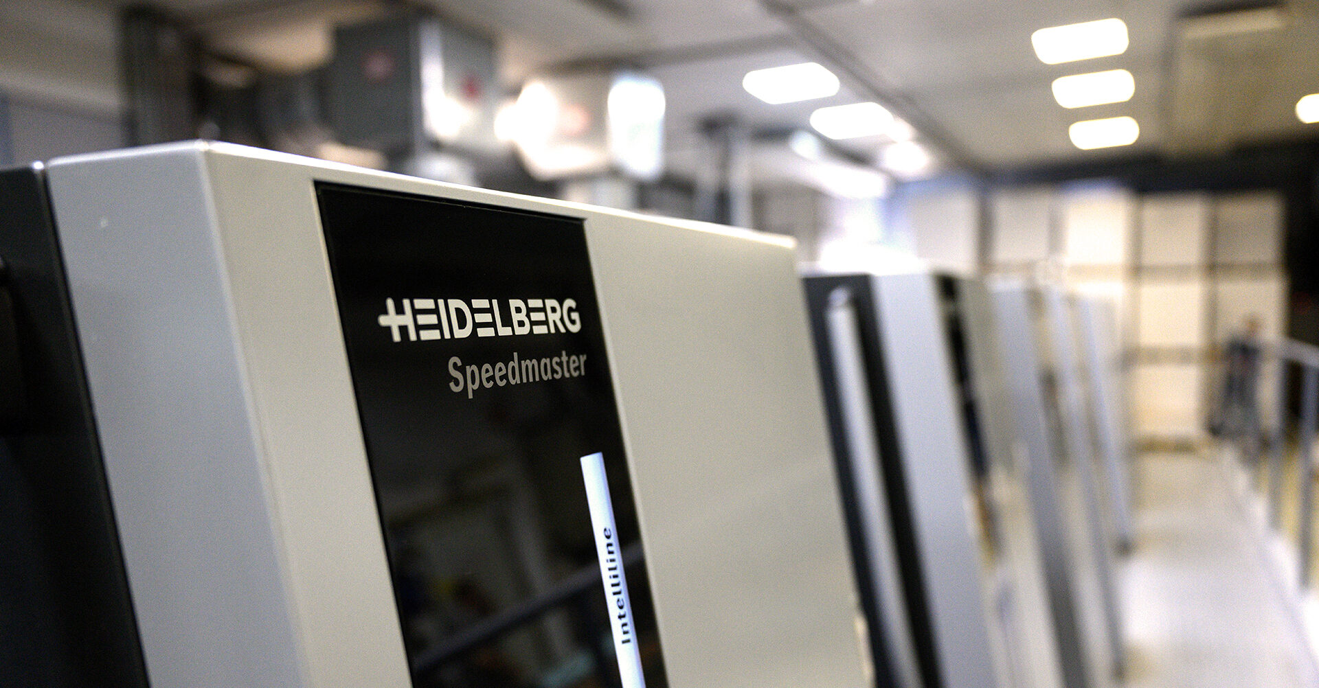 Nahaufnahme einer Heidelberger Speedmaster Druckmaschine