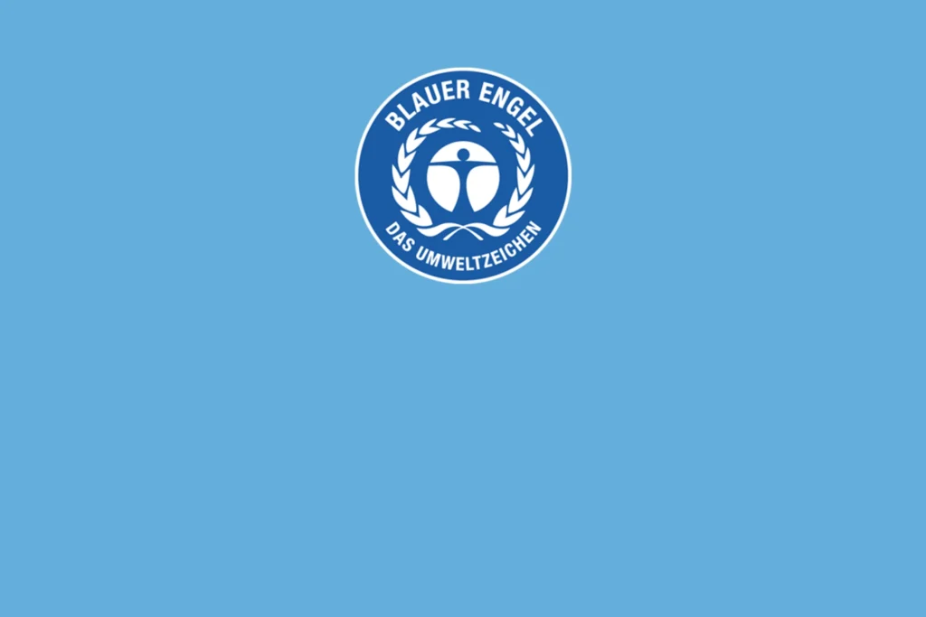 blauer-engel Blaues Logo „Blauer Engel“ auf hellblauem Grund